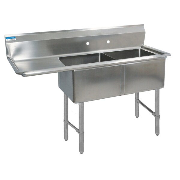 Bk Resources Two Compartment Sink 16 Gauge 16 in x 20 in, 2, 2, Free Standing, Stainless Steel BKS6-2-1620-14-18LS - main